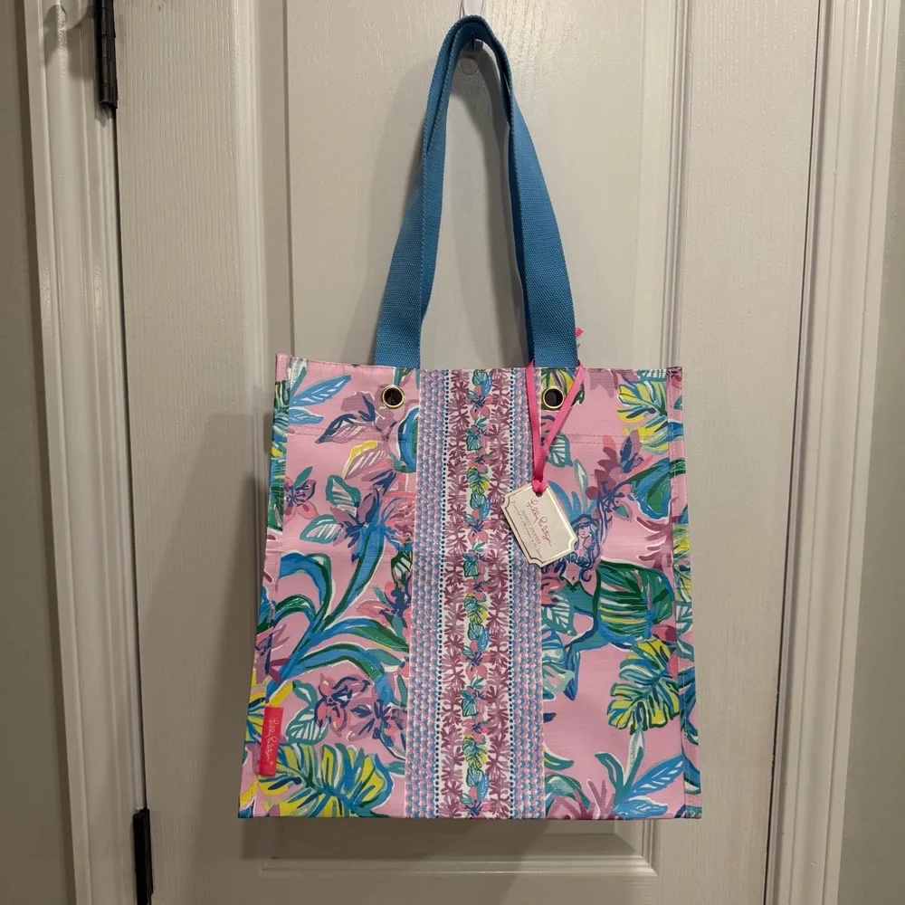 NWT Lilly Pulitzer Market Shopper in Mermaid in the Shade Purple Reusable Bag - Picture 2 of 9